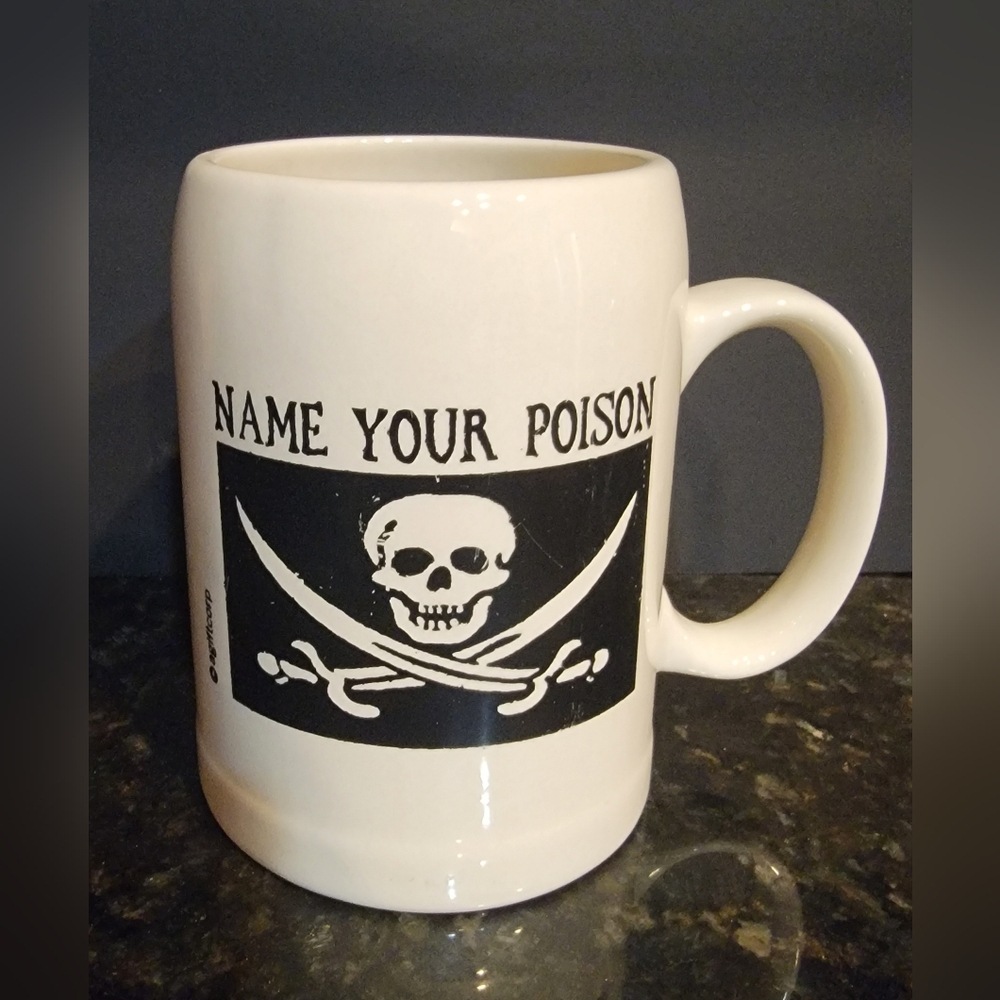 Name Your Poison Skull & Pirate Swords 16 Oz  Drinking Mug/Stein Pre-owned